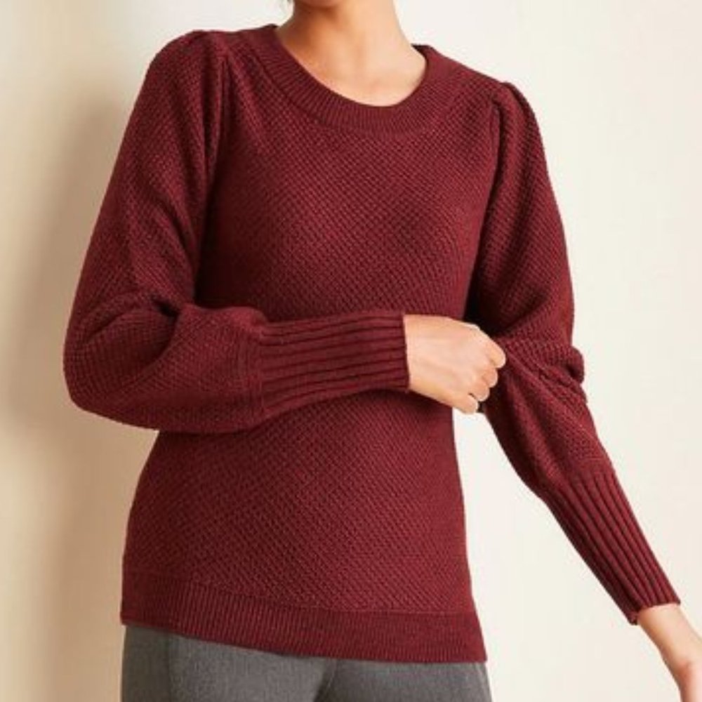 Ann Taylor Balloon Sleeve Sweater Rich Burgundy Heather Sz S